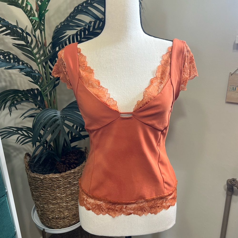 NWT Free People Orange Corset Top with Lace (M)
